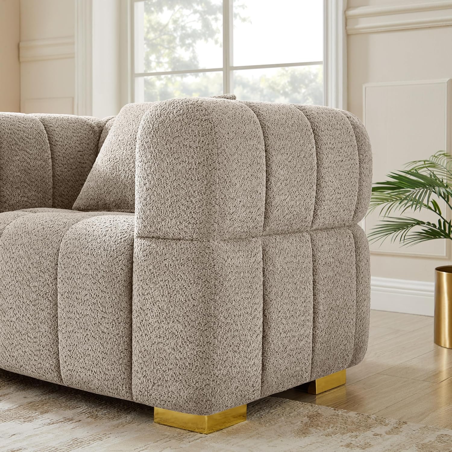 VANOMi 90.94”Cloud Sofa Couch, Modern Deep Seat Boucle Sofa, Oversized Upholstered 3-Seater Comfy Couch Loveseat for Living Room, Bedroom, Office, Apartment, Camel (1 Piece)