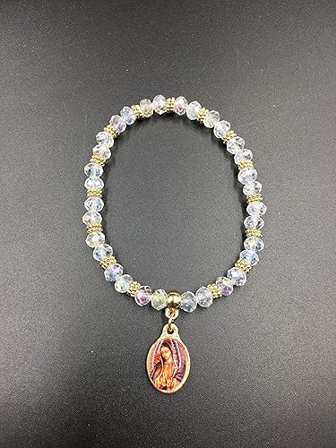 Miniatura 2 de 12 pulseras de cristal con rosario de Guadalupe con bolsas de organza, recuerdo de bautizo, recuerdos de bautizo, quinceañera, baby shower