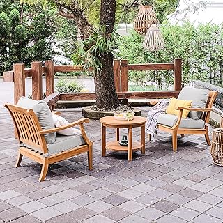 Cambridge Casual Robin Teak Wood 3 Piece Patio Conversation Set with Oyster Cushion