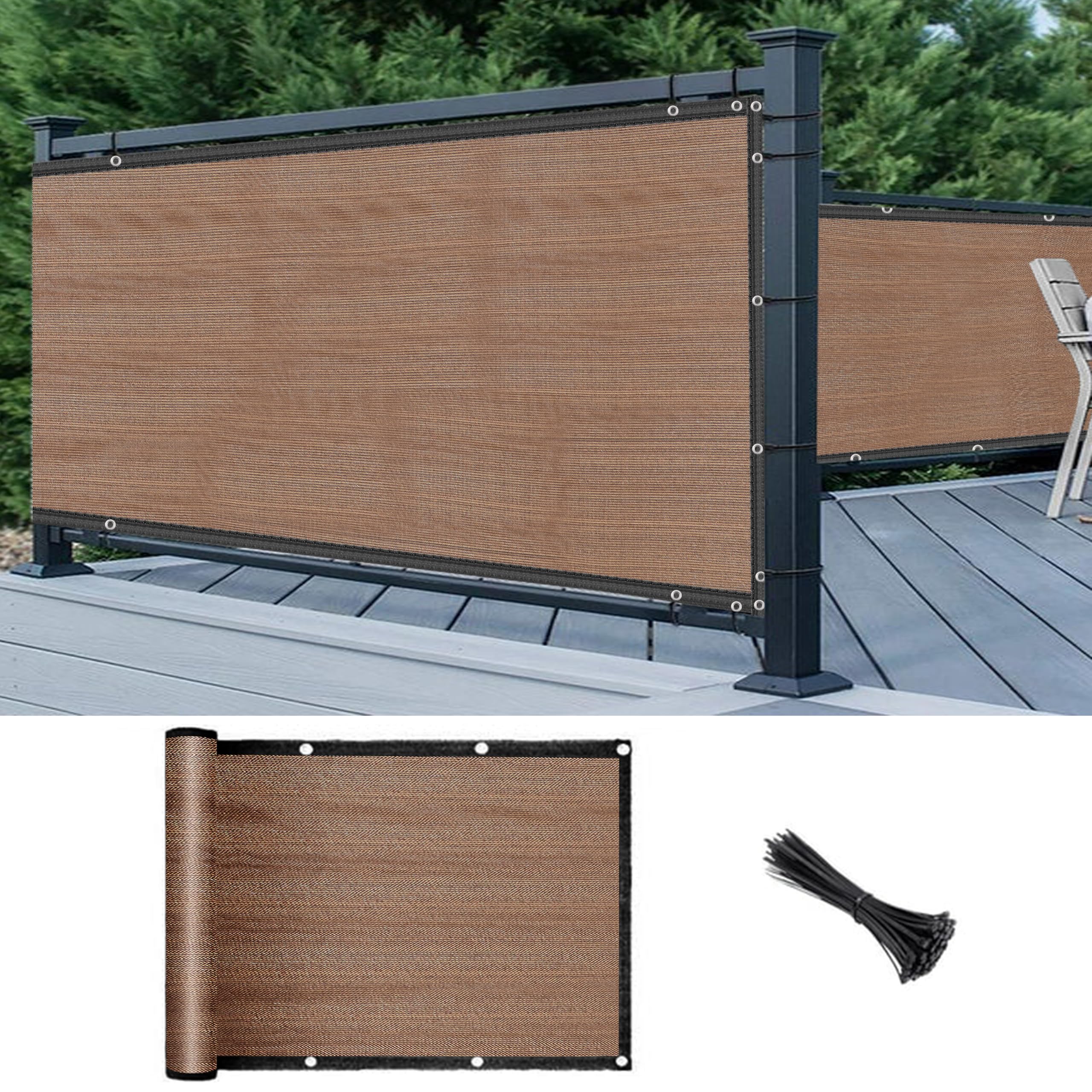 5' x 10' 90% Fence Privacy Screen 170GSM Mocha/Black Fence Covering Heavy Duty Privacy with Grommets 90% Mesh Tarp Sun Screens for Patio,Garden, Backyard,Outdoor