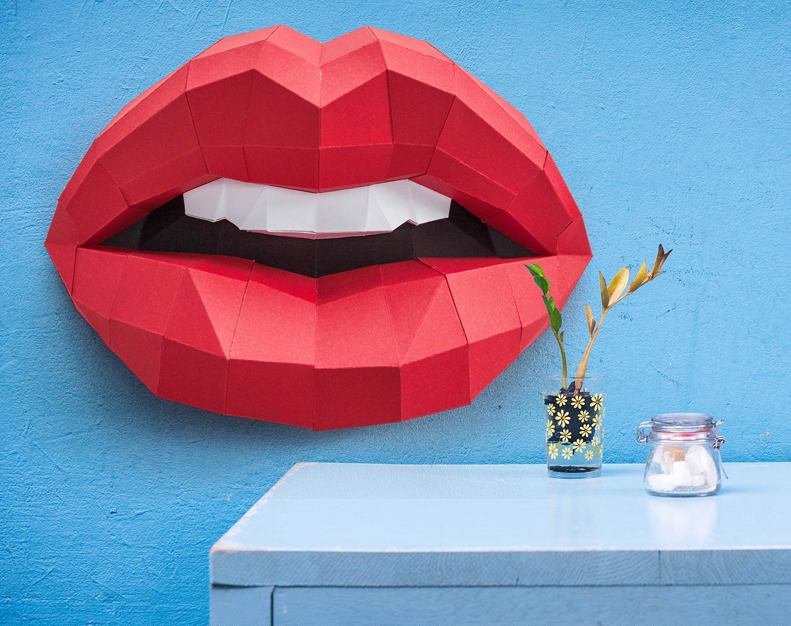 kit DIY PAPERCRAFT XL labios sensuales de mujer boca NUEVO PUZZLE 3D MODERNO montar por uno mismo para la decoración de la pared escultura de papel low poly