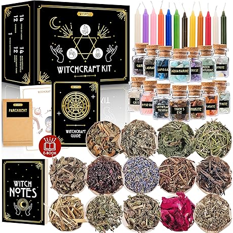 54-Piece Witchcraft Supplies Kit for Spells, Witches Altar, Crystals, Jars, Herbs