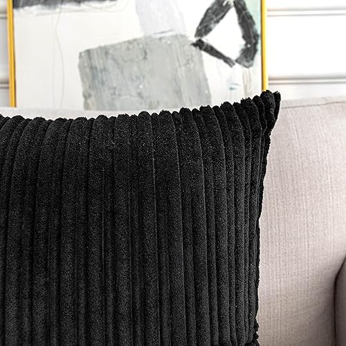Miniatura 10 de UGASA - Juego de 2 fundas de almohada decorativas de terciopelo a rayas suaves de 16 x 16 pulgadas, fundas de cojín para sofá de 15.7 x 15.7 in,