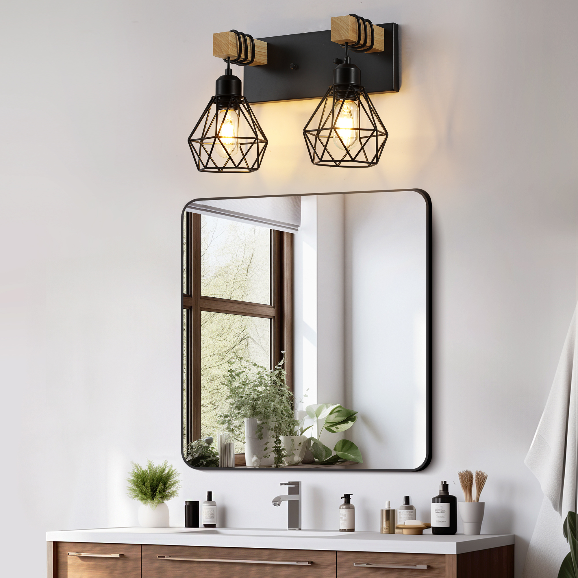 Farmhouse Vanity Light for Bathroom, 2-Light Wood Bathroom Vanity