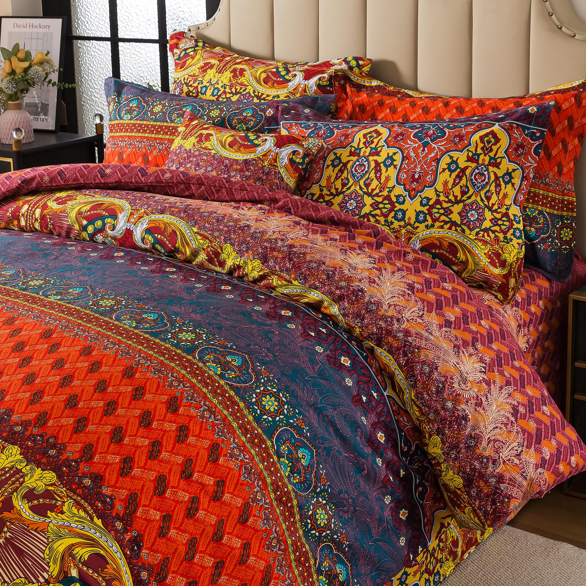 FADFAY Exotic Boho Duvet Cover Set Queen 100% Brushed Cotton Soft Bohemian Bedding