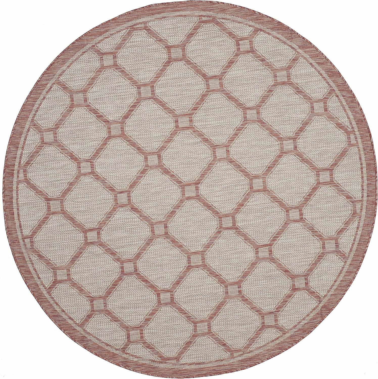 SAFAVIEH Courtyard Collection 6'7" Round Red/Beige CY8474 Indoor/ Outdoor Waterproof Easy Cleaning Patio Backyard Mudroom Area Rug