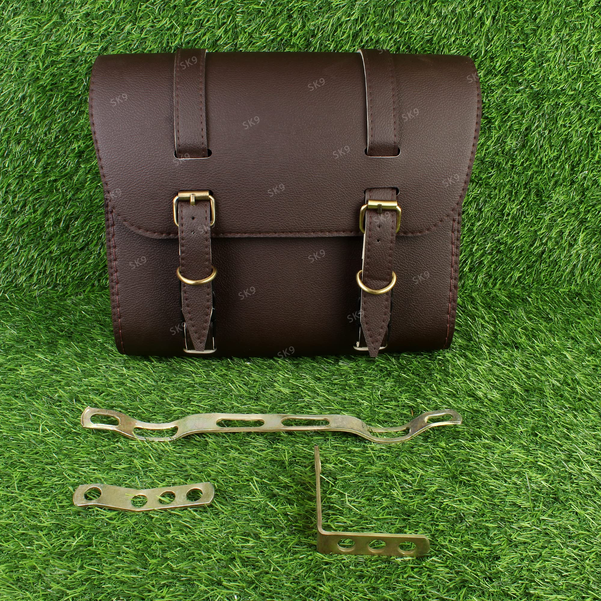 SK9 Side Saddle Bag for Royal En.field Bullets, Brown Color, Leather Design, Heavy Duty Material, Additional Accessories