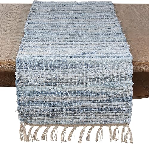 Saro Lifestyle Camino de mesa Chindi con diseño de mezclilla, denim, 16 x 108 pulgadas