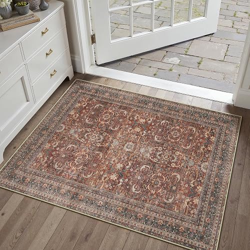 HUGEAR 3x5 Brick Red Vintage Distressed Washable Rug
