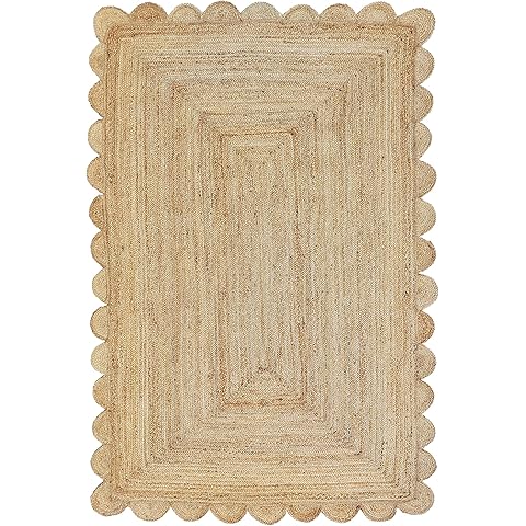 Gautam International Scalloped Natural Jute Area Rug, Natural Color (9'X12')