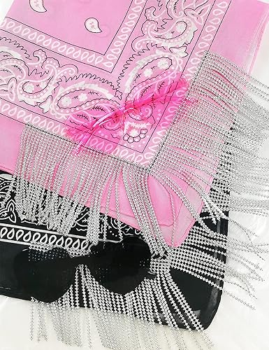 Miniatura 8 de Bandana con flecos de diamantes de imitación con lentes de sol de corazón, disco vaquera niño cachemira patrón máscara facial bufanda cuadrada