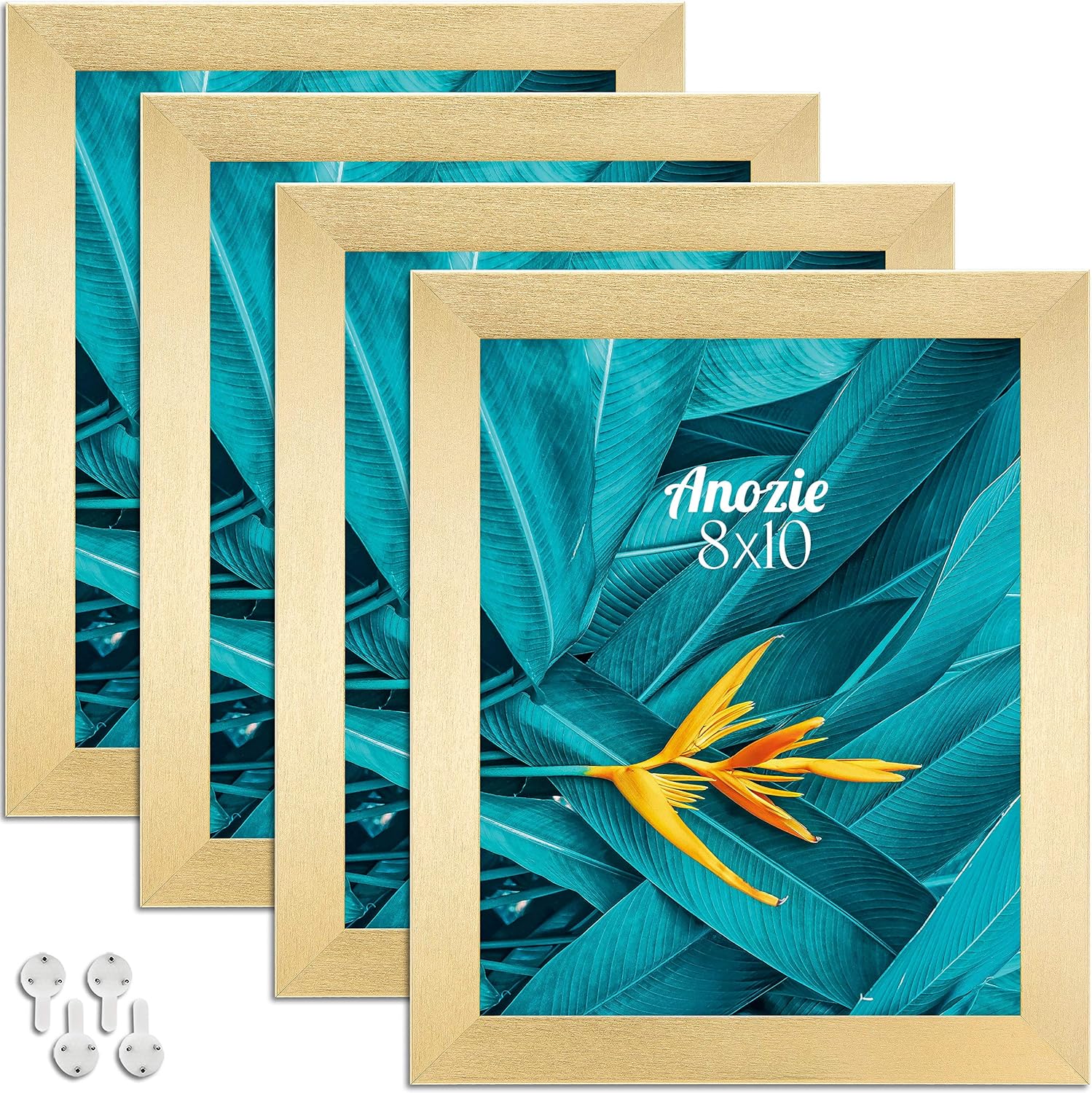 Amazon.co.jp Anozie 8X10 フォトフレーム (4パック つや消しゴールド) HDリアルガラス 卓上&壁装飾 吊り金具