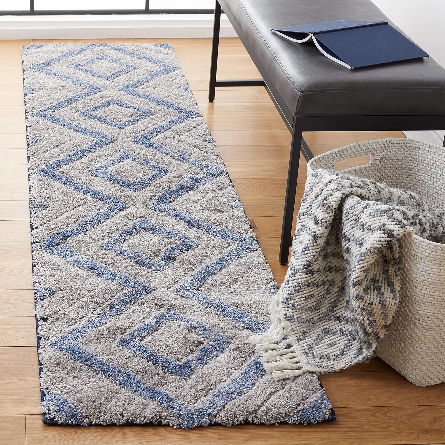 SAFAVIEH Memphis Shag Collection Runner Rug - 2' x 8', Taupe & Grey, Abstract Design, Non-Shedding & Easy Care, 1.2-inch Thick Ideal for High Traffic Areas in Living Room, Bedroom (SG834T)