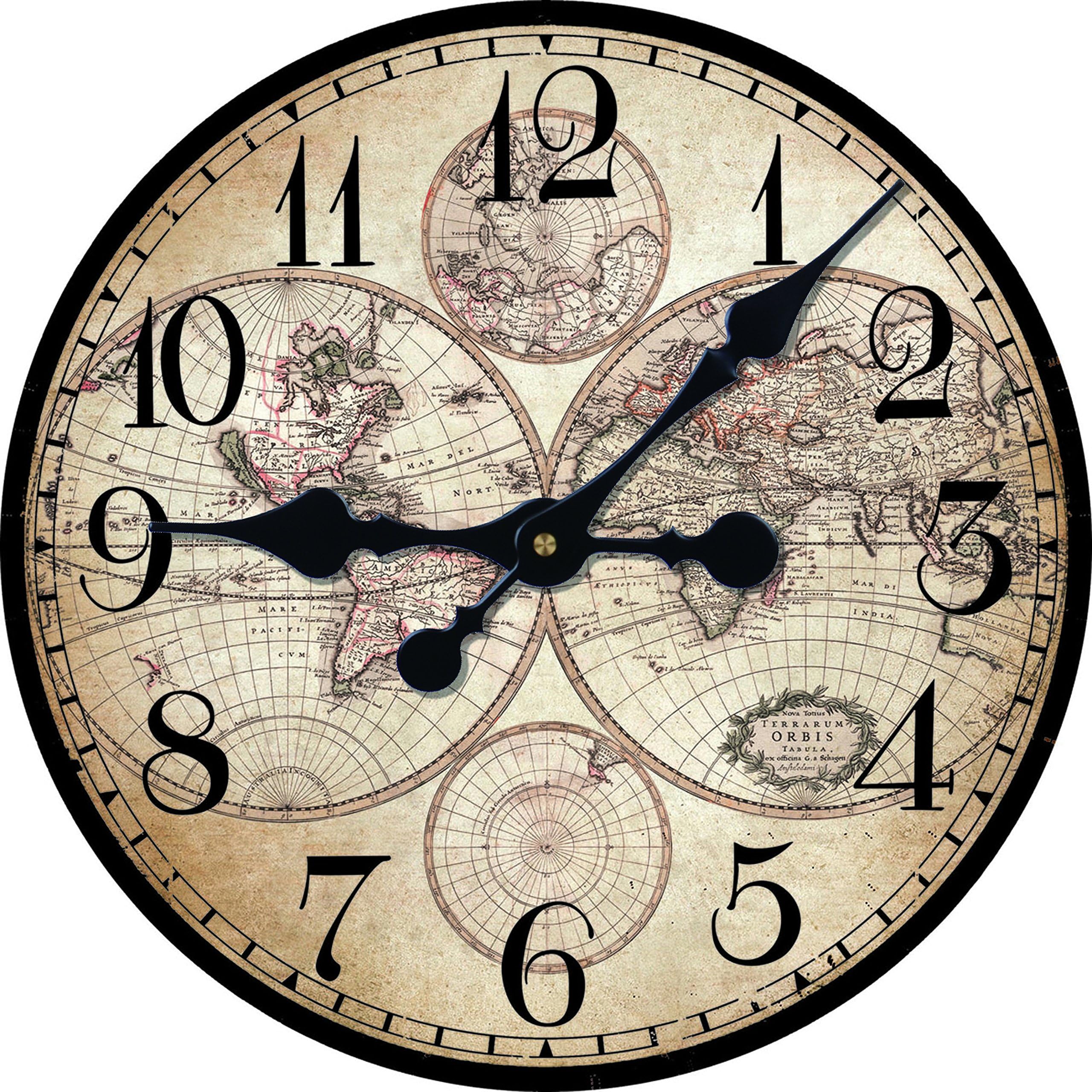 Toright Decro Home Round Wall Clock 4 Ball Map Pattern-16