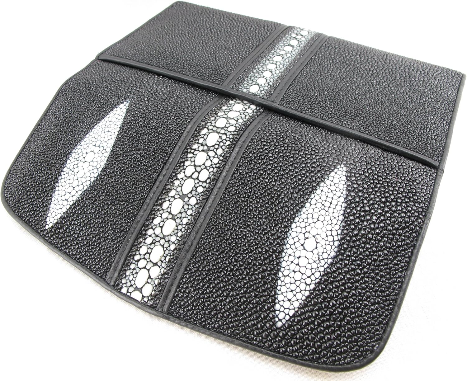 Genuine Row Diamond Stingray Skin Leather Women's Trifold Clutch Wallet Black