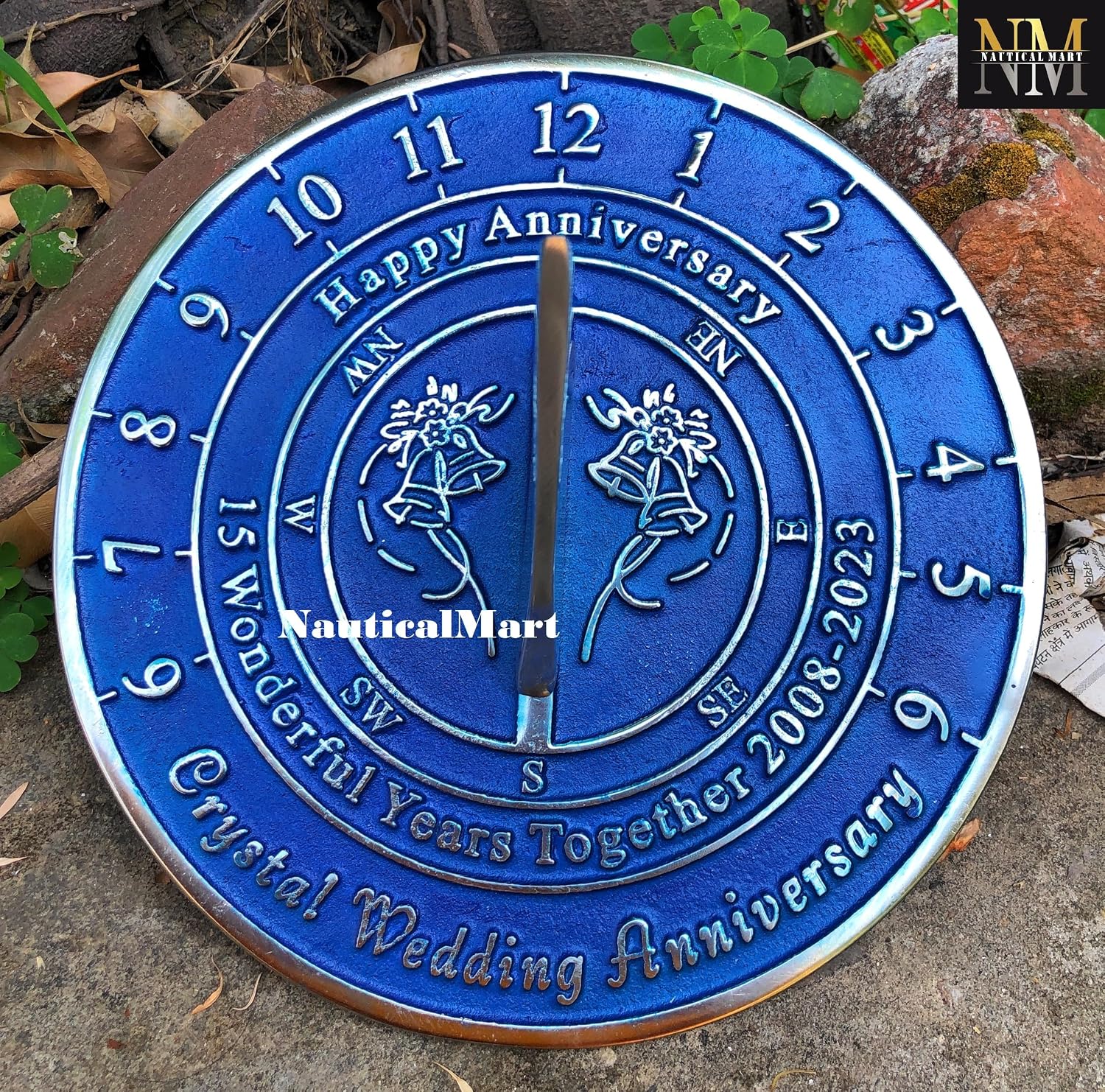 NauticalMart 15th Crystal Wedding Anniversary Sundial Gift for Parents, Grandparents, Friends, Husband or Wife, Couples, Him & Her Unique Marriage Present 2023 (15th Anniversary)