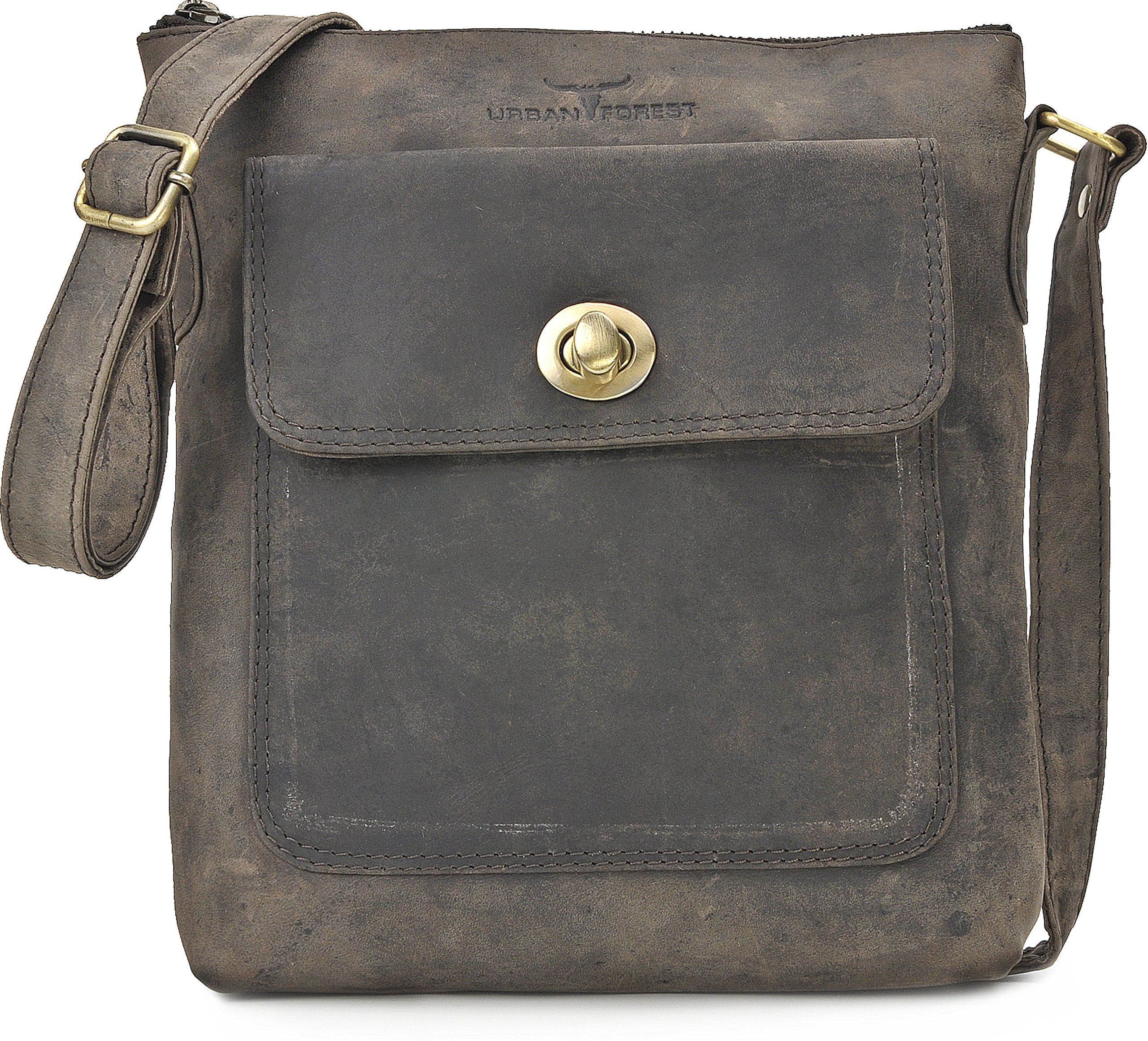 URBAN FOREST, Cntmp, Leather, Handbags, Messenger, Messengerbags, Leisure Bags, Cross Body Bags, Crossover Taschen, Natural Leather, Leather, 22x26x4cm (W x H x D) (Brown (Darkbrown))