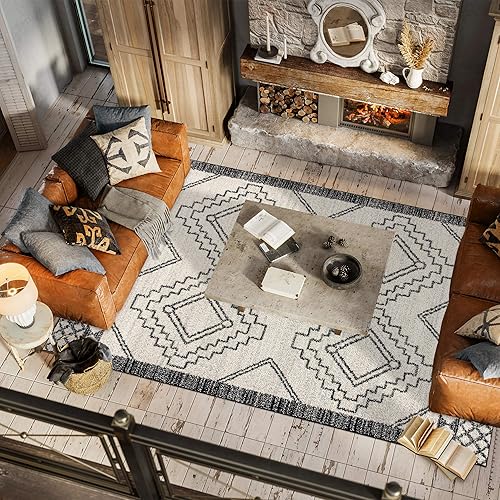 Miniatura 5 de JONATHAN Y MOH200A-3 - Tapete para interiores Amir marroquí Beni Souk, bohemio, rústico, geométrico, fácil de limpiar, para dormitorio, cocina, sala