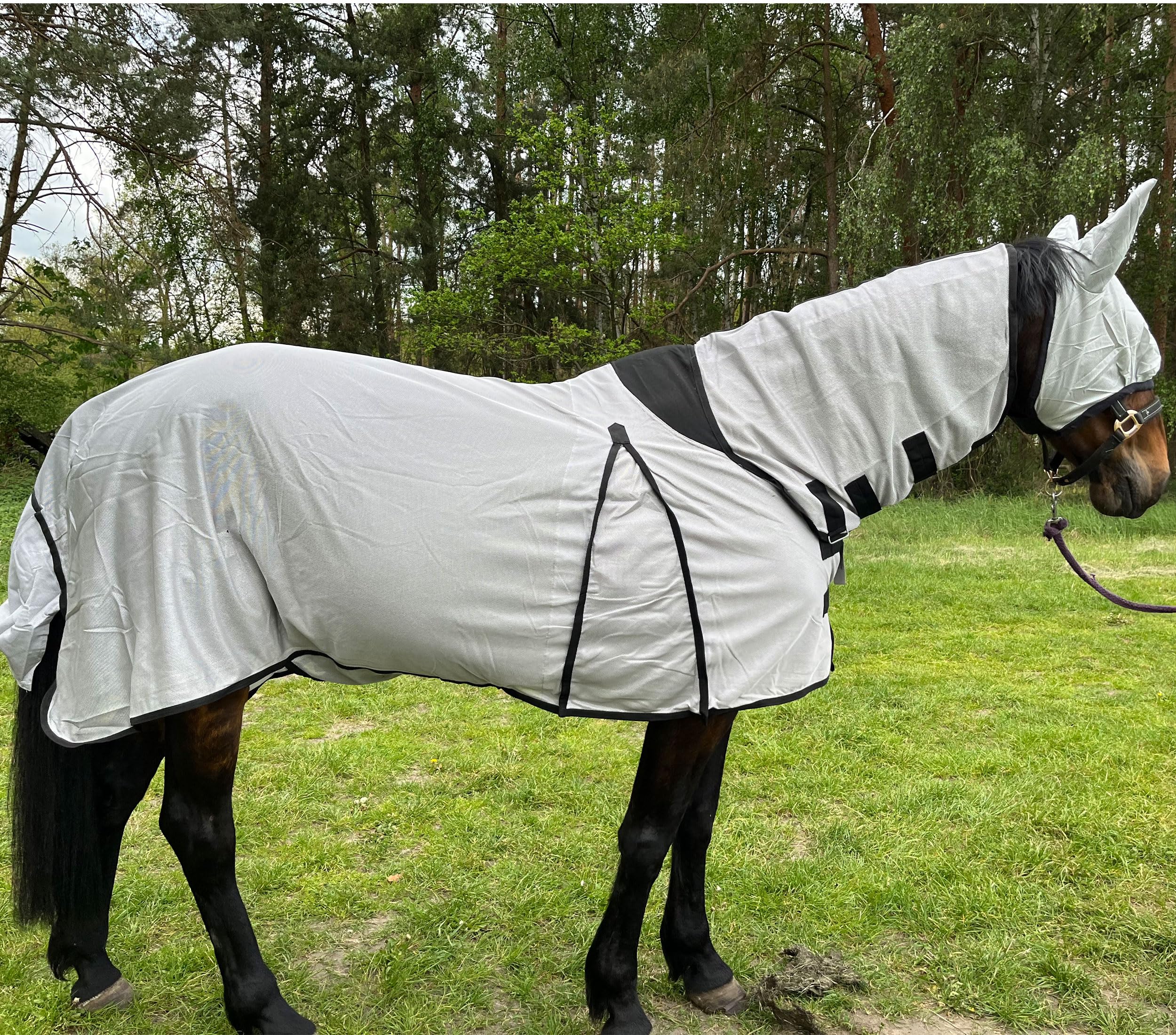 Brama-West Bel-Air - Manta para eccema con pieza para el cuello, máscara de mosca y babero para el vientre, con doble cierre frontal y pliegue, protección contra insectos, color gris, talla 110