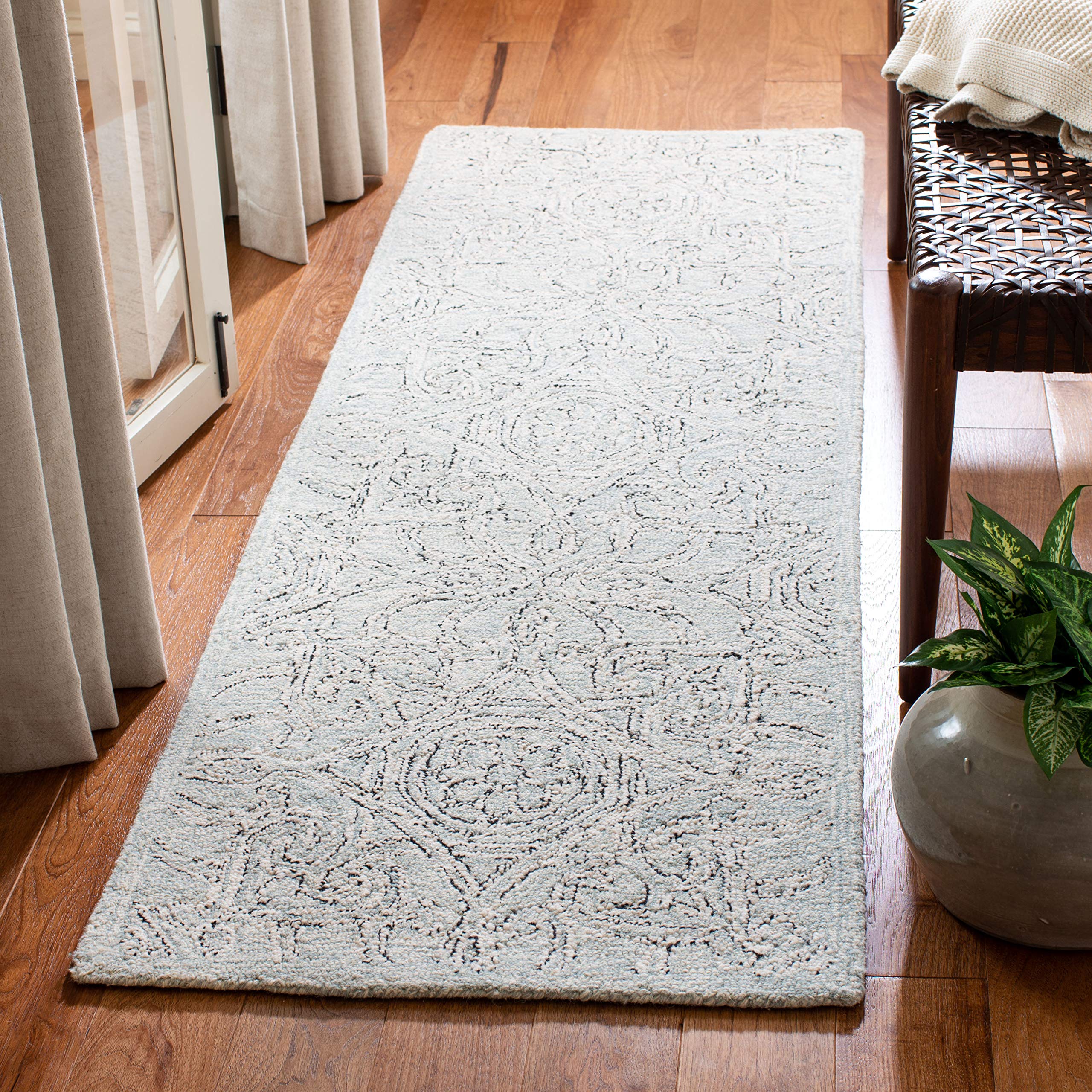 SAFAVIEH Micro-Loop Collection Runner Rug - 2'3" x 7', Grey & Ivory, Handmade Wool, Ideal for High Traffic Areas in Living Room, Bedroom (MLP152F)