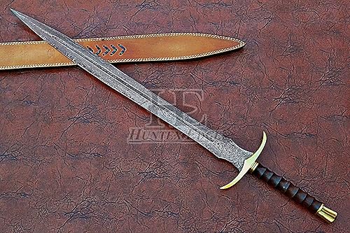 Miniatura 4 de HUNTEX - Espada de acero de Damasco legendaria exclusiva espada vikinga Gladius de 32 pulgadas de largo, mango de palisandro afilado con vaina de