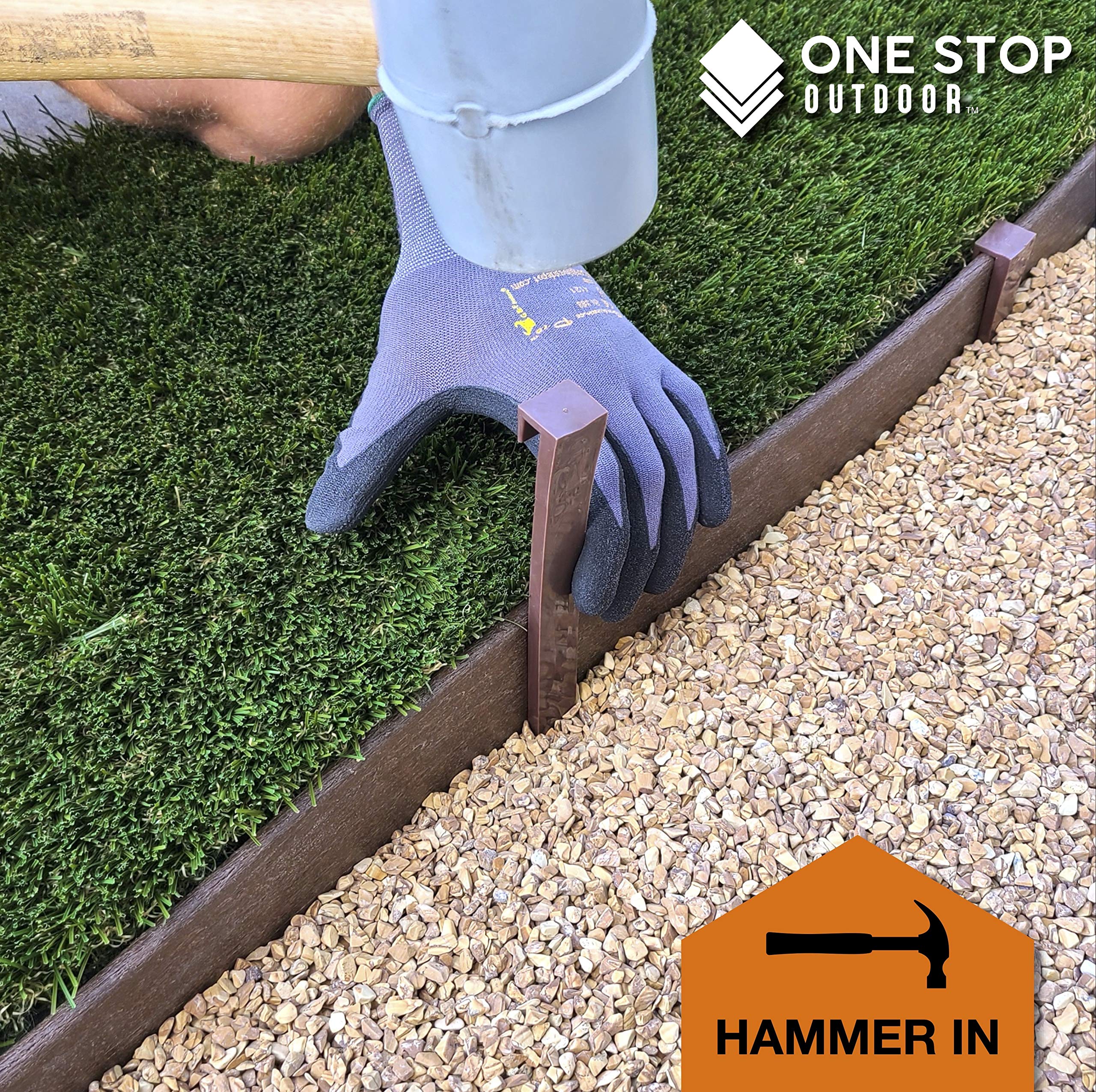 One Stop Outdoor Estacas de plástico para anclaje de bordes de paisaje de nailon marrón, 10 pulgadas de longitud, hechas en Estados Unidos, 50 unidades, se adapta a la mayoría de marcas EasyFlex Dimex