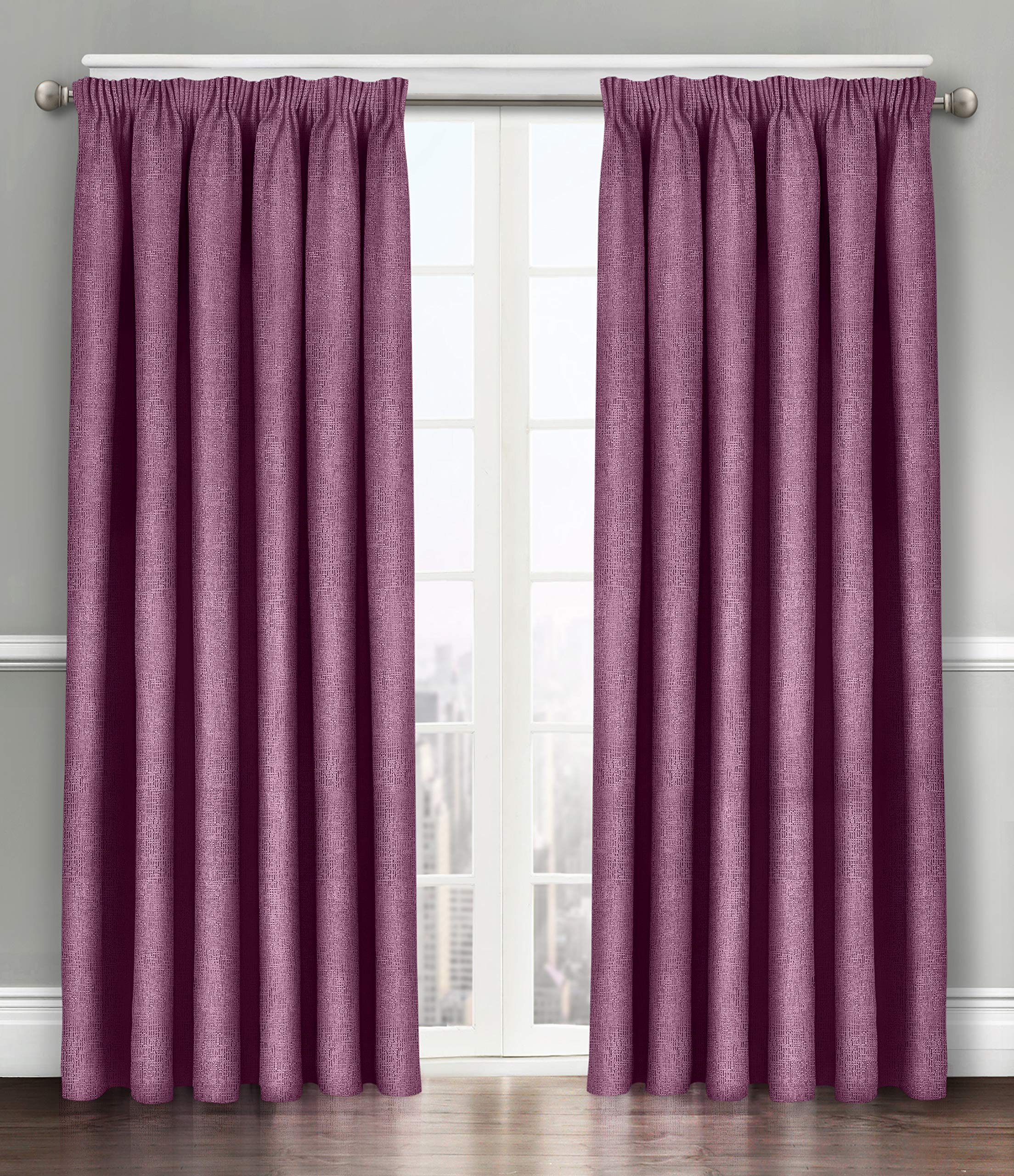 Velosso Mauve Soft Thermal Insulated Pencil Pleated Dim Out Curtain Pair - 90% Blackout Embossed Curtains (, 46X54)