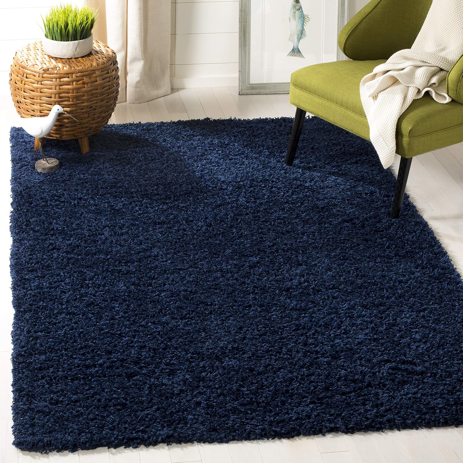 Navy 4' x 6' Hand-Knotted Shag Synthetic Rug