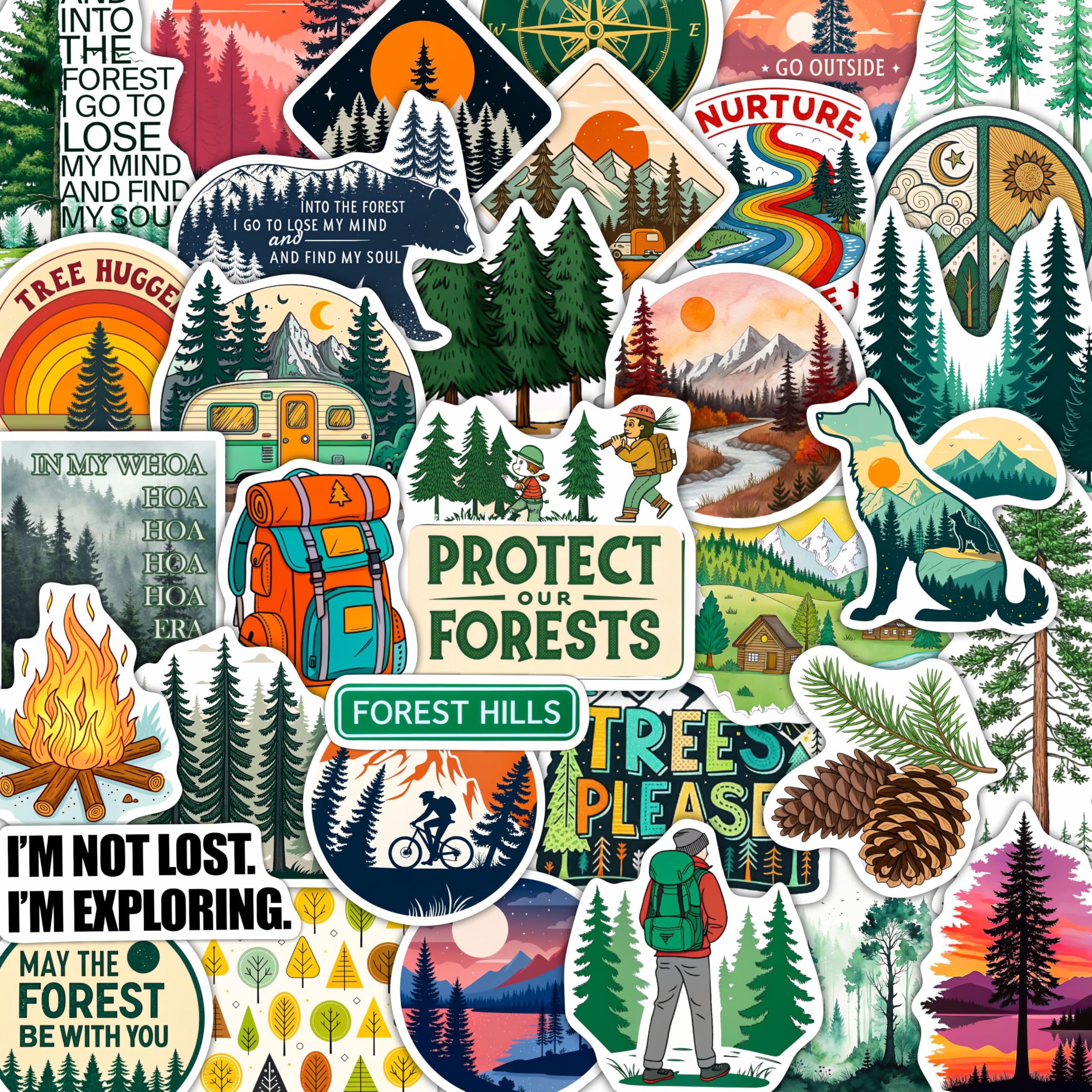 100Pcs Forest Stickers for Water Bottle, Woodland Stickers - Forest Party Favors & Decorations - Woodland Gifts - Gift for Women & Men