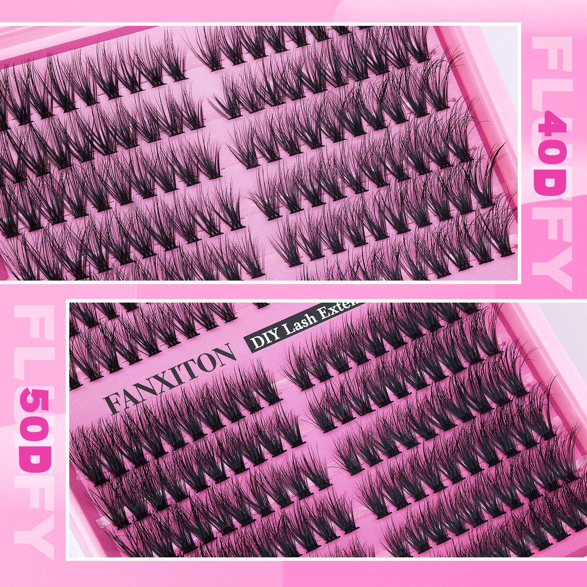 FANXITON DIY Individual Eyelash Extension Kit, Thick Volume Lash Clusters 40D+50D D Curvature, 280 Pieces Thin Band Cluster Lashes with Bond and Seal Tweezers: FANXITON Lash Extension Kit Fluffy Lash Clusters Kit 40D+50D Natural Lash Clusters D Curl Cat Eye Lash Clusters Eyelash Curlers Individual Lashes Lashes Clusters Bond and Seal Lash Tweezers