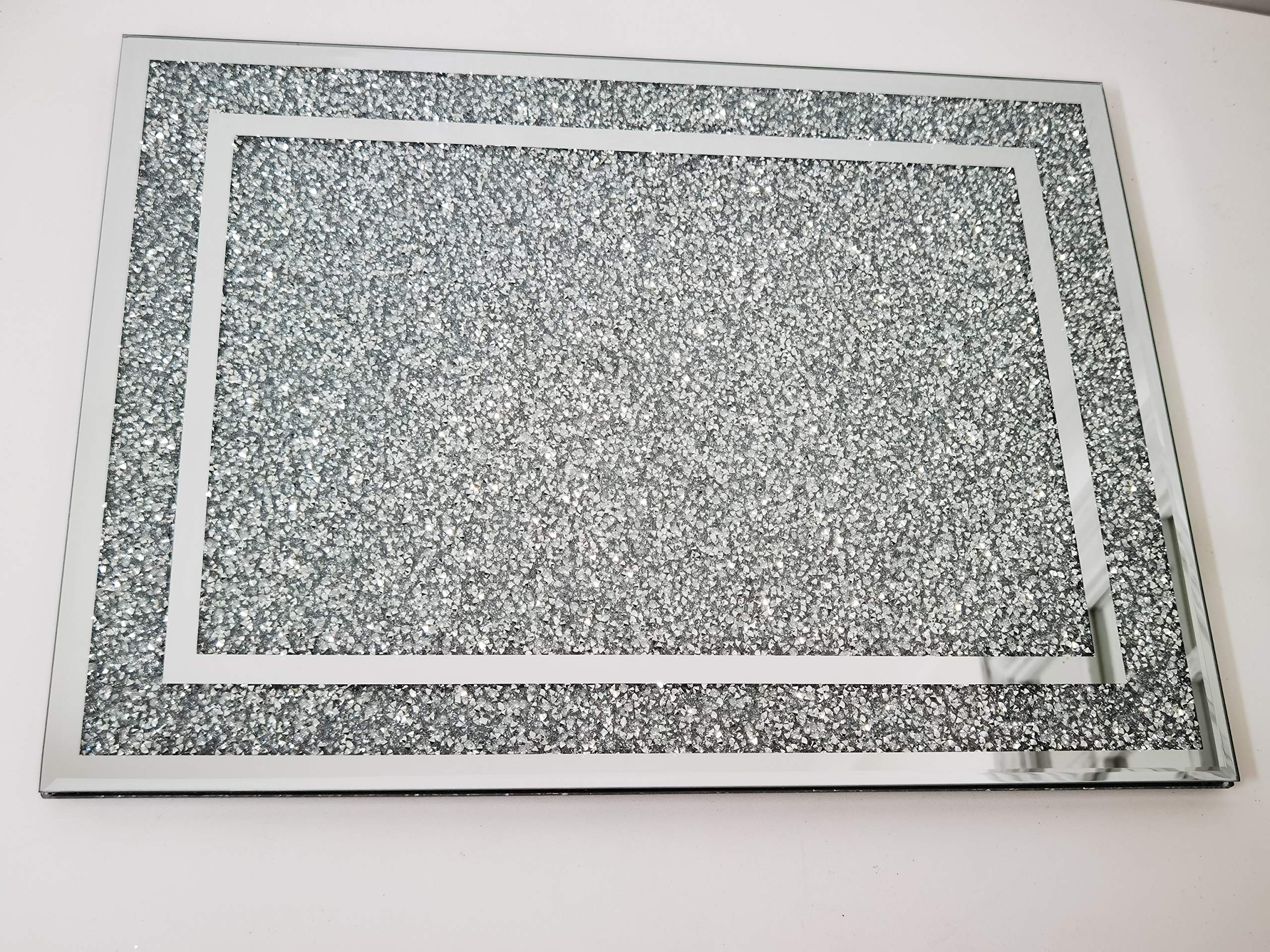 Deenz Style Worktop 30x40Cm Saver Crushed Jewel Crystal Diamante Flat Float Glass Worktop Saver Large Silver Eye Catching