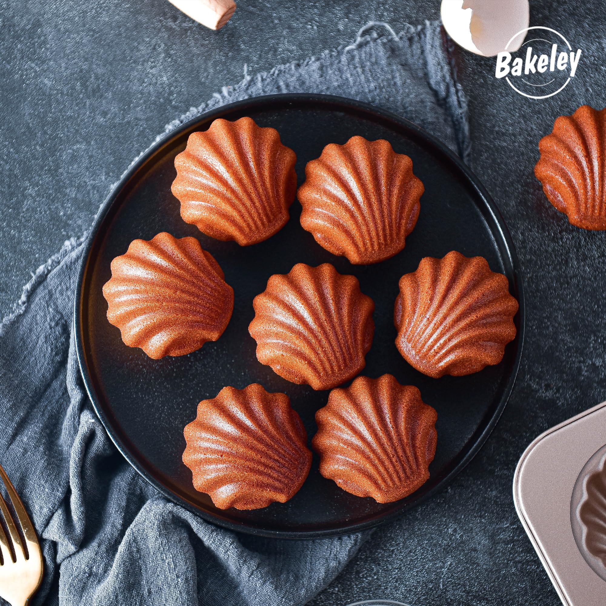 Madeleine Molde para tartas, 9 cavidades antiadherentes esféricas para hornear en horno (dorado champán)