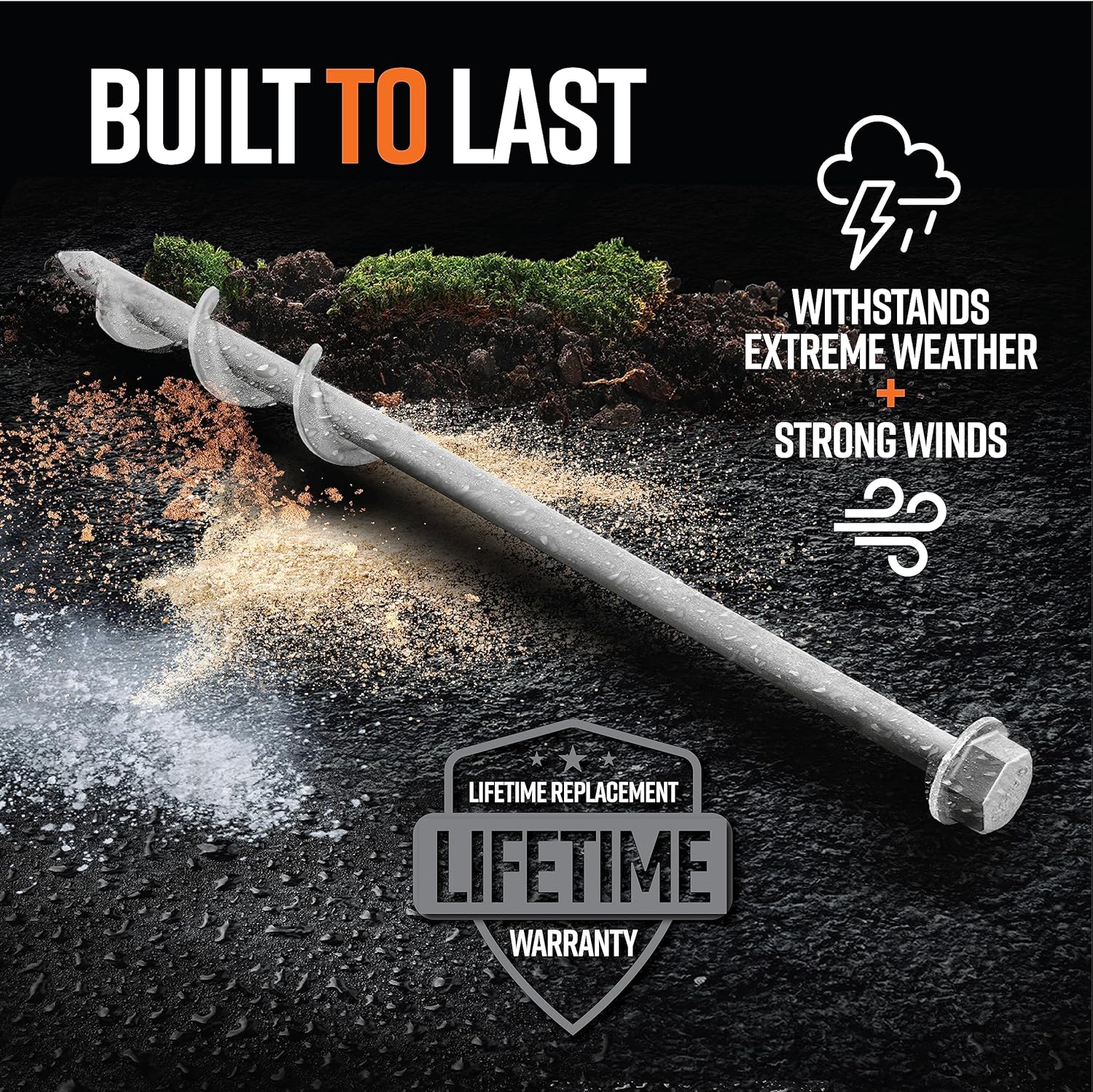 GROUNDGRABBA Screw in Tent Stake for Normal to Hard Ground | Premium Drill Driven Ground Anchor Earth Screws | 2X Pro I Stakes (1.5 Foot), 2X Closed Hooks, 1X 5/8" Hex Socket Driver