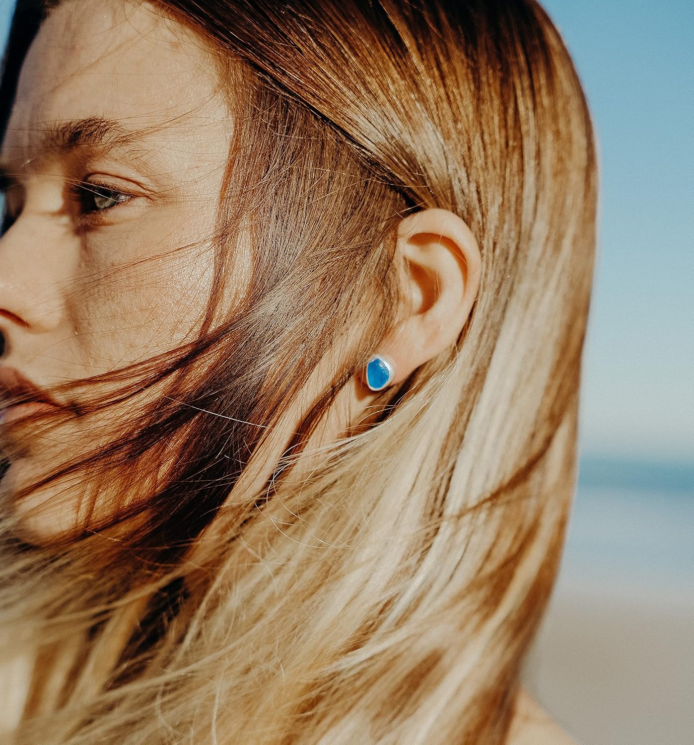 Sea Glass Stud Earrings-Sea Glass Jewelry-Birthstone Jewelry-Sterling Silver Bezel Beach Glass Earrings-Mermaid Earrings-Ocean Earrings-Gift for Beach Lovers