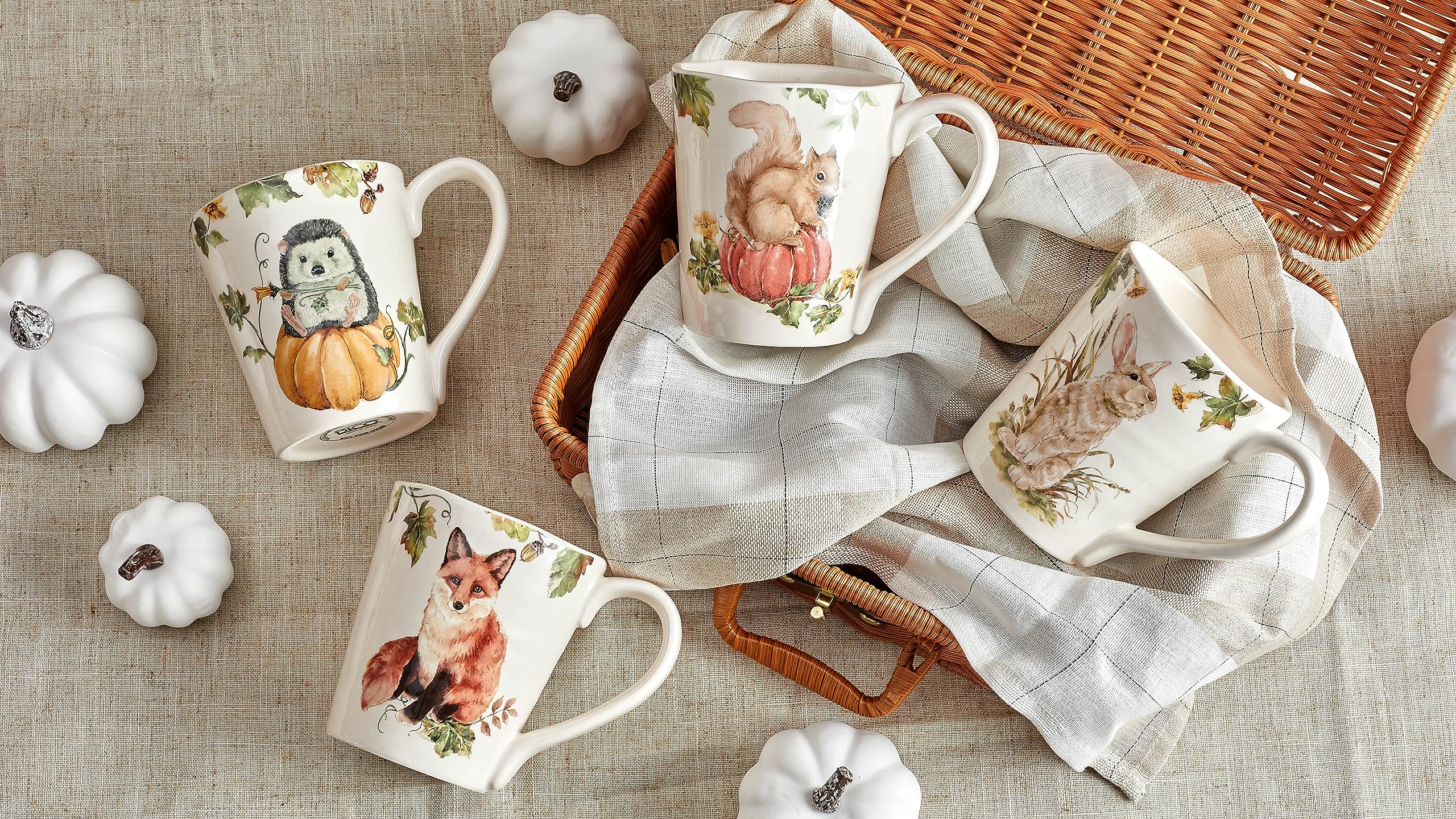 Fox And Bunny Mug Set Set Of 4 Woodland-Themed Mugs - Fox & Bunny ...