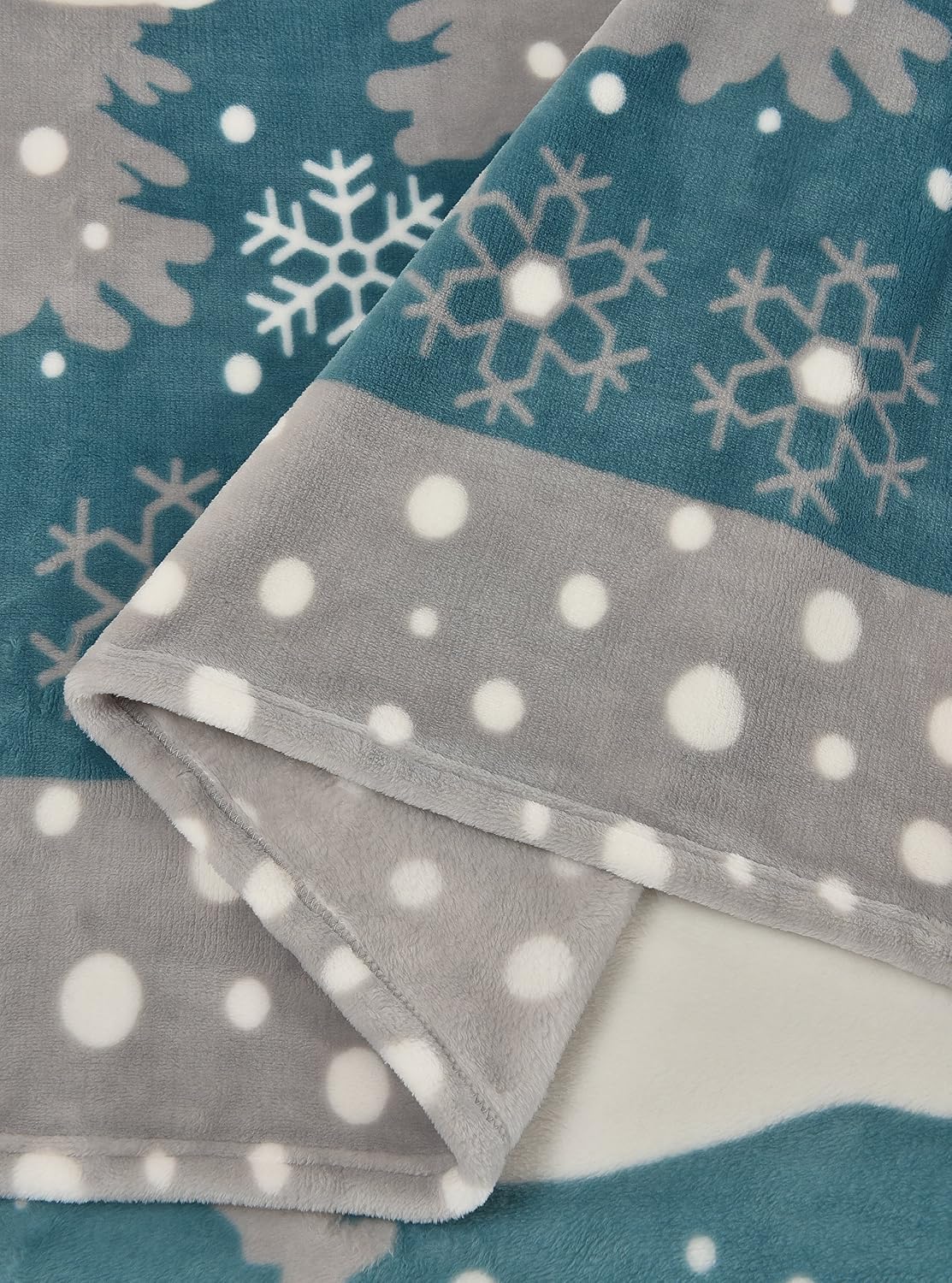CaliTime Super Soft Throw Blanket for Bed Sofa Couch, Cozy Warm Flannel Fleece White Polar Bear Christmas Reindeer, Teal Grey, Queen