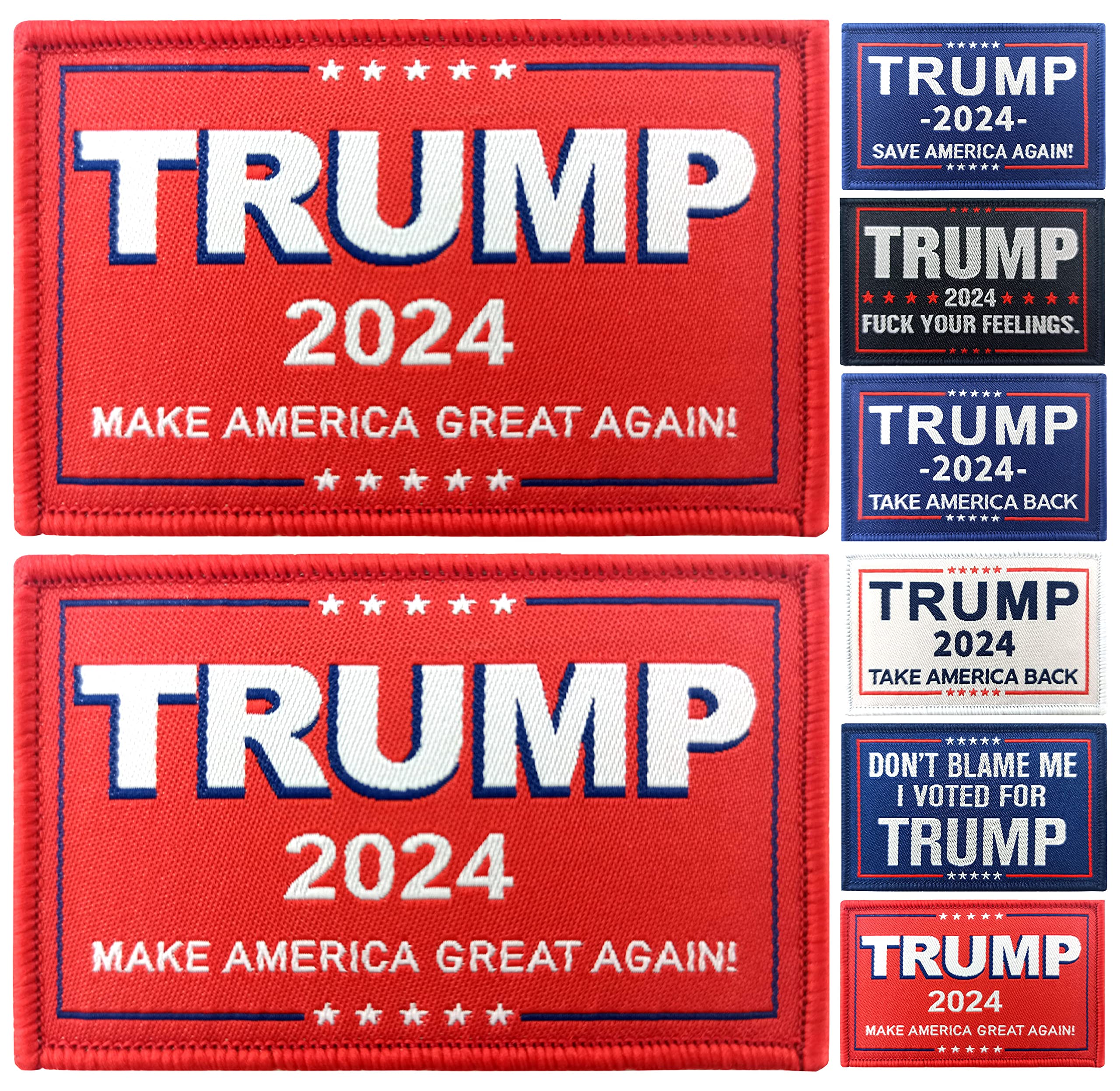 JBCD 2 Pack Donald Trump Flag 2024 Patch Make America Great Again Flags Patches Tactical President Patch Pride Flag Patch for Backpack Hat Patch Team Patch