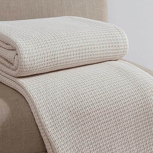 Miniatura 4 de Calvin Klein - Manta Queen, decoración del hogar de algodón suave, ropa de cama de tejido de panal (blanco hueso, Queen)