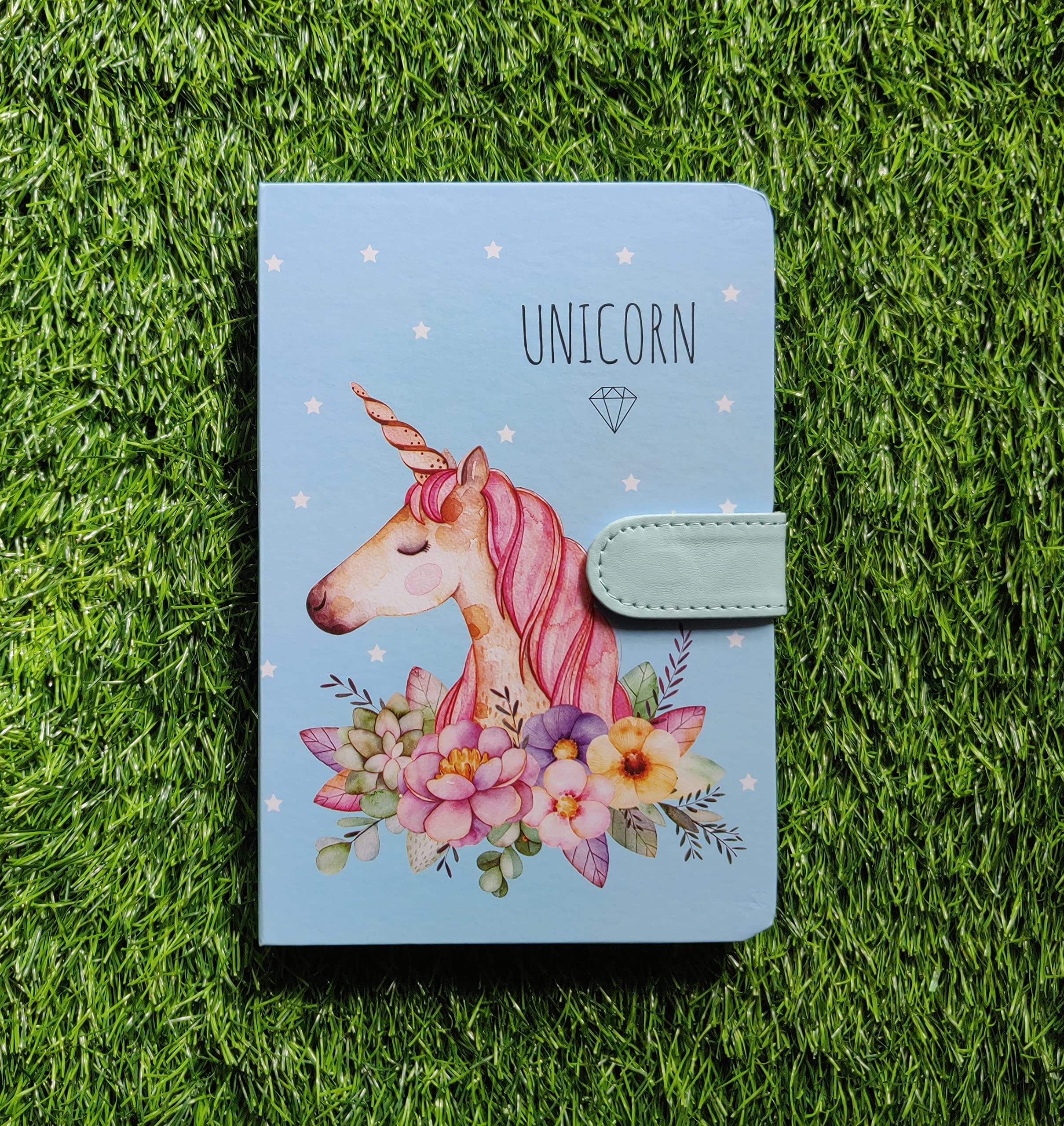Definite Art Unicorn Cartoon Print Premium Diary Notebook with Leather Magnetic Closure 260 Pages (Unicorn) (Blue)