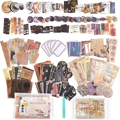 Robmoda 260 piezas de suministros estéticos para álbumes de recortes álbumes de recortes del universo espacial calcomanías vintage para diario de