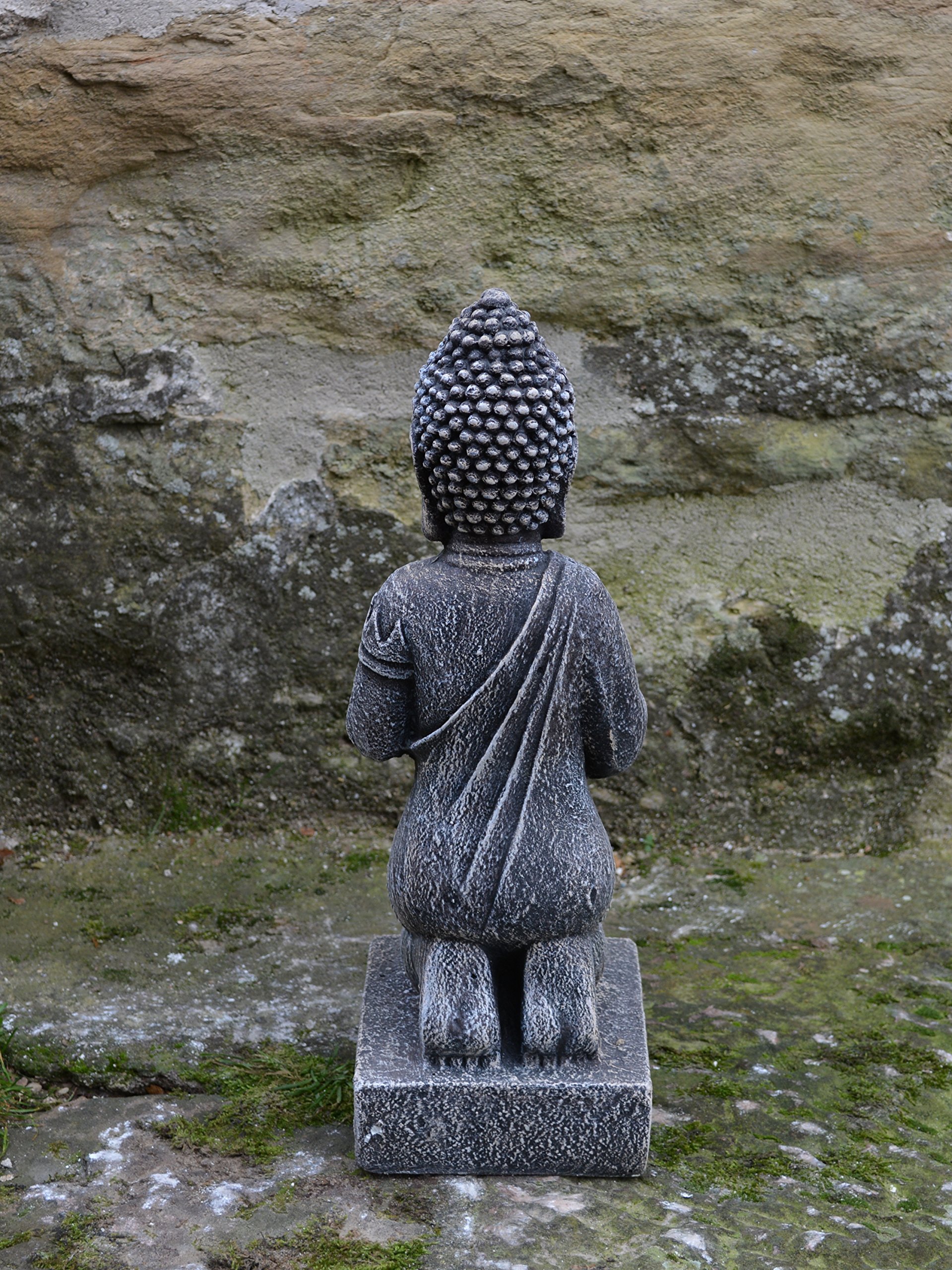 Bellissimo Buddha inginocchiato in pietra in ghisa resistente al gelo, multicolore, 43 cm