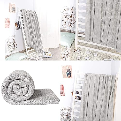 Miniatura 5 de NTBAY Manta de punto trenzado refrescante, suave y transpirable, 51 x 67 pulgadas, hecha de rayón derivado de bambú para sofá, siesta, color gris