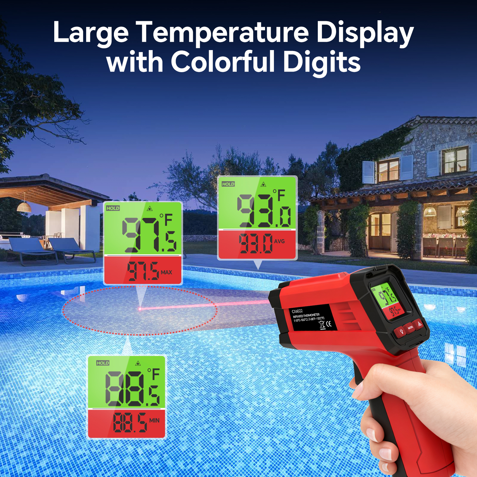 Image of Infrared Thermometer Gun, Digital Laser Temperature Gun -58F to 1022F, Adjustable Emissivity, LCD Backlight, MAX /MIN Display, Non-Contact Thermometer for Pizza Oven, BBQ, HVAC, Griddle