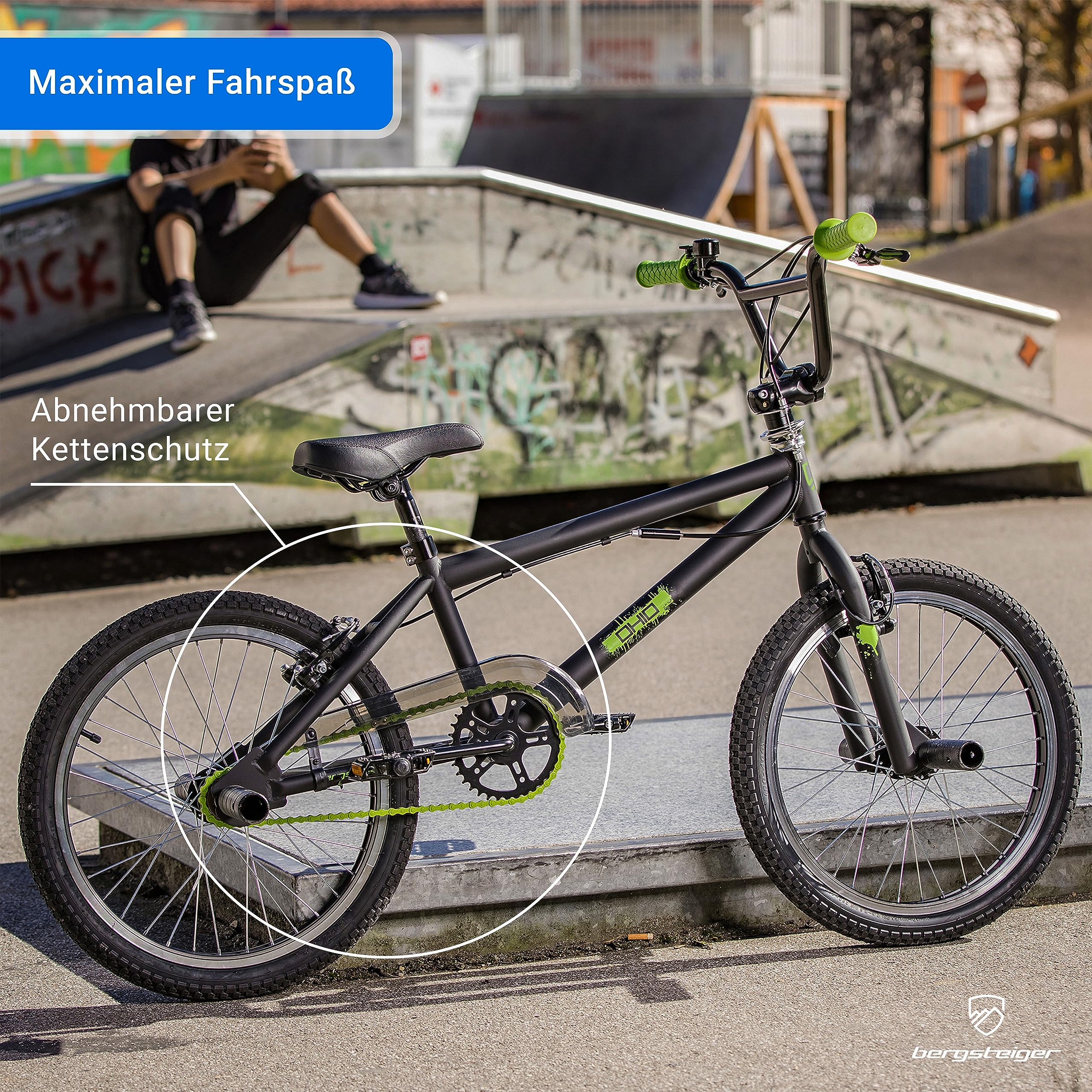 Bergsteiger Ohio 20 Zoll BMX Freestyle Fahrrad mit 360° Rotor-System | Stabiler Hardtail-Rahmen für Fahrspaß ab 130 cm. Inklusive 4 Stahl-Pegs, V-Bremsen und schnellen 90% Vormontage.