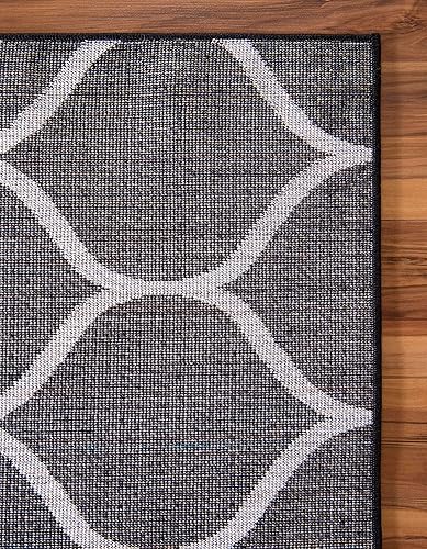 Miniatura 9 de Unique Loom - Alfombra redondeada de la colección Trellis Frieze (4 pies 1 pulgada x 6 pies 1 pulgada, color negromarfil)