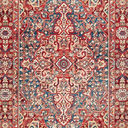 Miniatura 4 de SAFAVIEH Kashan Collection - Alfombra de área de 9 x 12 pies 6 pulgadas, azul y rojo, diseño oriental tradicional, no desprende pelusa y de fácil