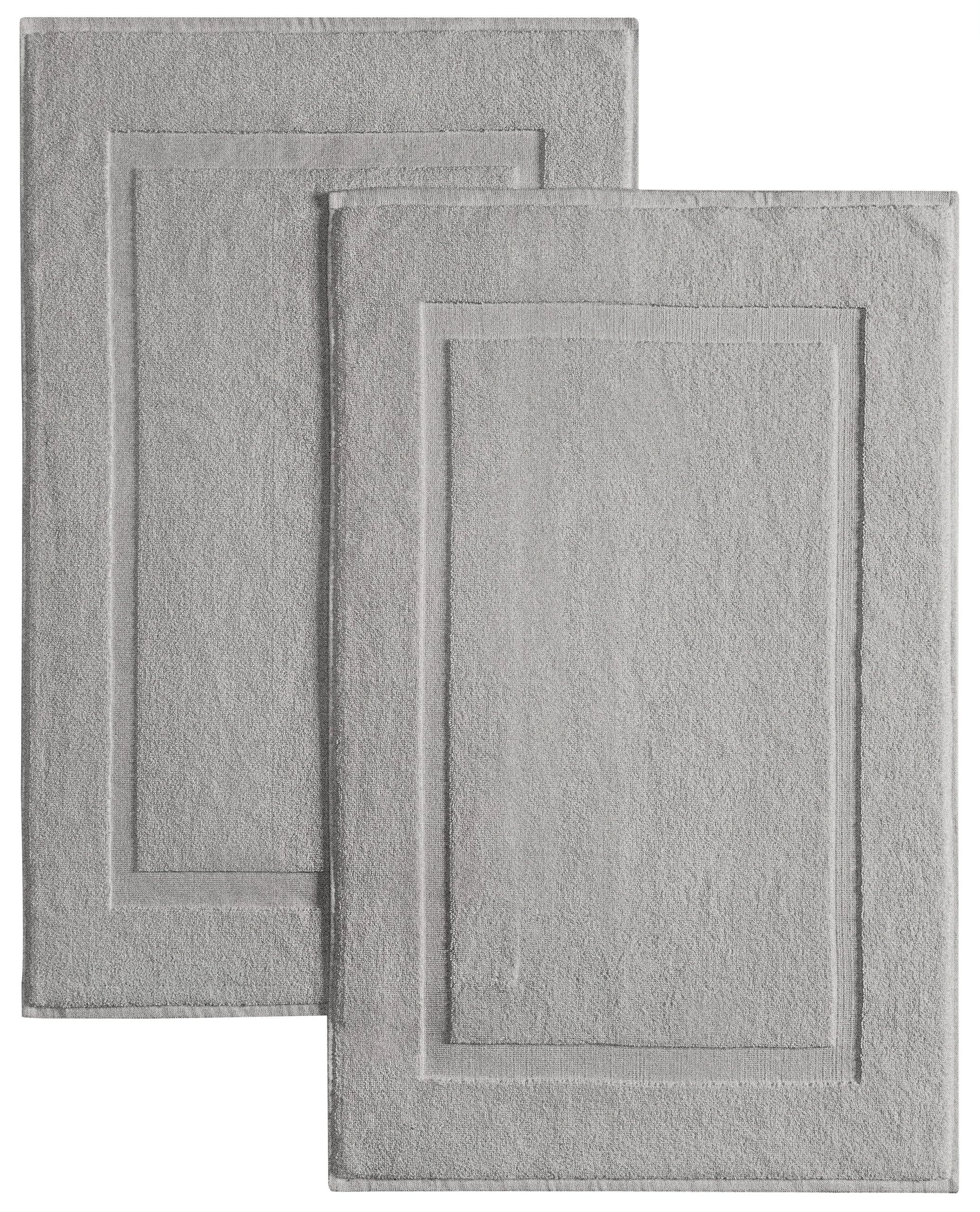 Casual Living Grey Cotton Bath Mats, Set of 2 Towel Mats for Bathroom Floor, Banded Absorbent Cotton Bath Rugs, Washable, Bathroom Accessories, 34-