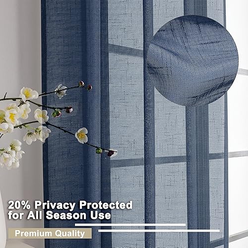 Miniatura 5 de Kirei - Cortinas traslúcidas de lino sintético azul marino de 84 pulgadas de largo, 2 paneles, con textura de flecos filtrantes de luz, elegantes