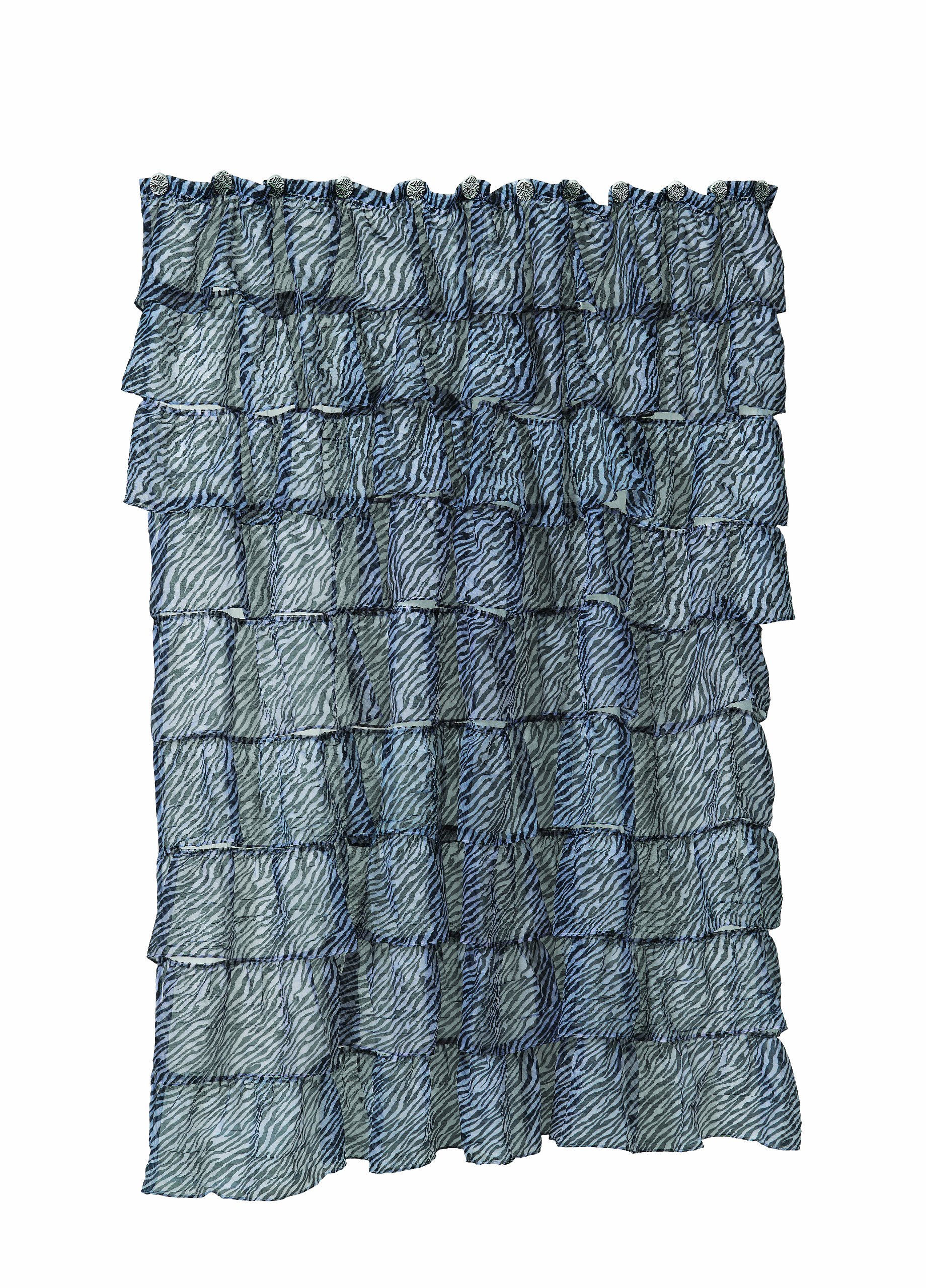 Carnation Home Fashions Carmen Crushed Voile Fabric Shower Curtains with Ruffled Tiers, Zebra, 70 by 72-inch