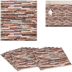 Friso Pared Pino Relaxdays Paneles Pared, Efecto Piedra, Set de 10, Autoadhesivos, Cortable a medida, 3D, 77x70cm, Decoración, Multicolor